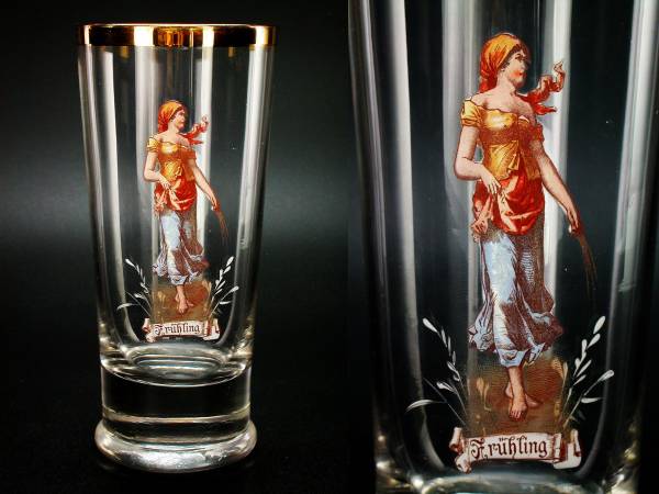 テレジアンタール・金彩エナメル彩春の女神図キャビネットグラス