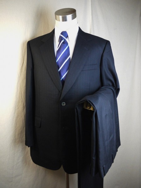 D056◆ギーブス&ホークス◆黒濃紺ストライプビジネススーツ