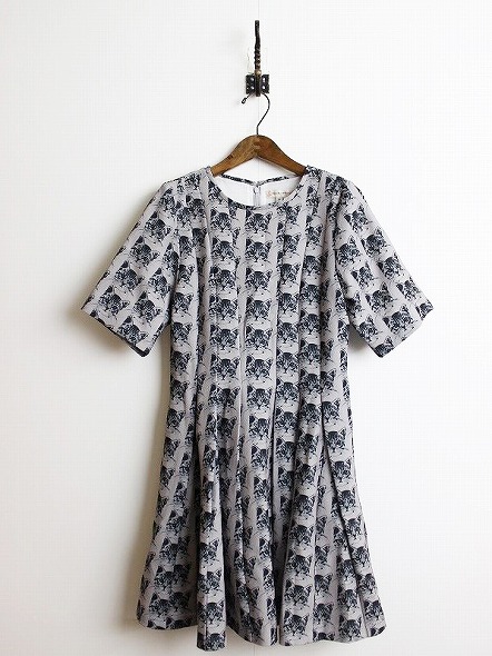 PAUL&JOE SISTER ねこプリントフレアワンピース38*グレーOP猫