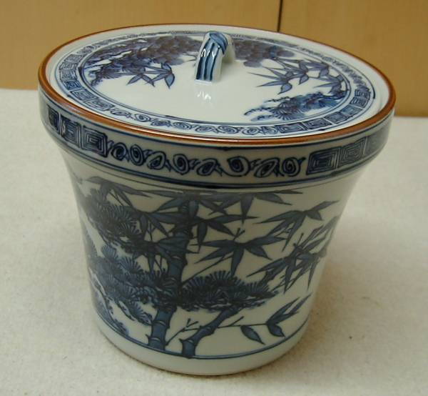 S245 水指 『平安 玉堂窯造』『古染付紋』『平水指』 共箱 茶道具 