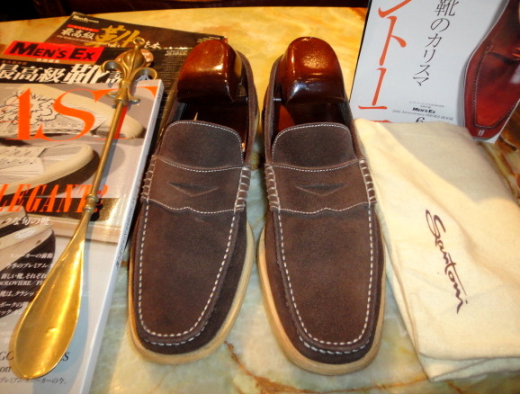 イタリア製サントーニsantoniスエード革コインローファー靴5.5②