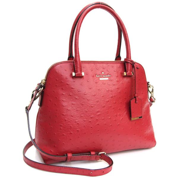 ケイトスペード 2WAYハンドバッグ レッド オーストリッチ 型押し