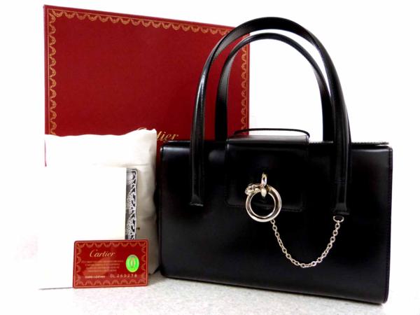 2336カルティエ本物未使用レザーパンテールハンドバッグ黒