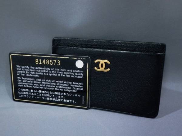 国内正規品CHANELココマークカードケース名刺二つ折りブラックゴールド金具 1円 シャネル レザー ココマーク カードケース 名刺入れ 良品 ブランド