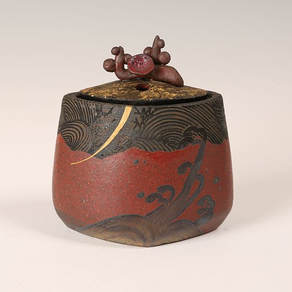 【JAPAN】九谷焼　作家作品　谷敷正人　雅彩双鶴紋　香炉 九谷焼 雅彩月波文 香炉 谷敷正人 久谷雅彩 055-b4 九谷焼 雅彩月波文