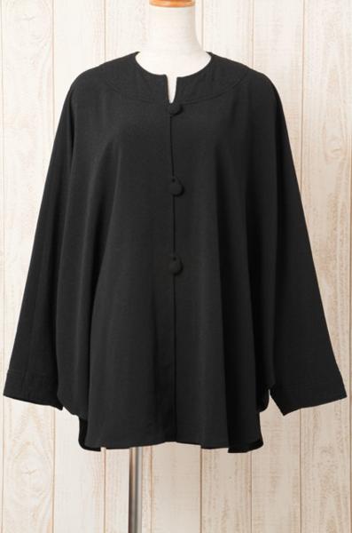 美品 詩仙堂 ちりめん織りドルマンスリーブジャケット 黒 tu761