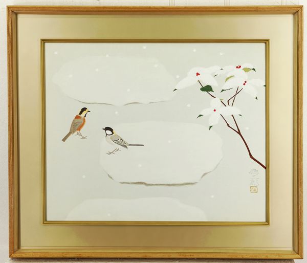 168746f 日展特選 大野藤三郎 日本画15号 大作「雪庭」 共シール