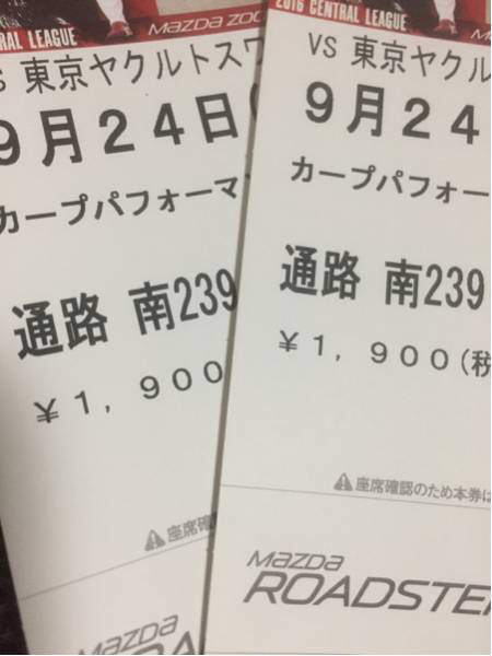 9/24(土)広島vsヤクルト カープパフォーマンスB通路側ペア。