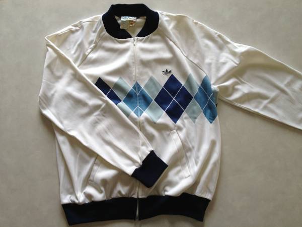 フランス製 70s adidas アーガイル ジャージ L ATP 白/紺 フランス製