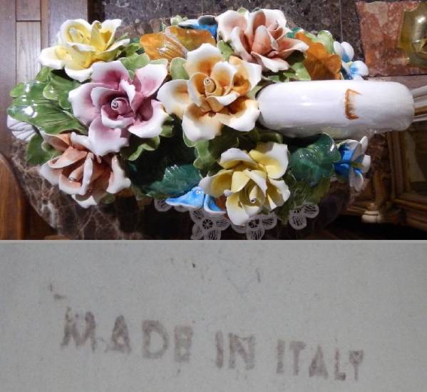 イタリア スワン/白鳥/薔薇陶花 置物43×32㎝◇検カポディモンテ 陶花