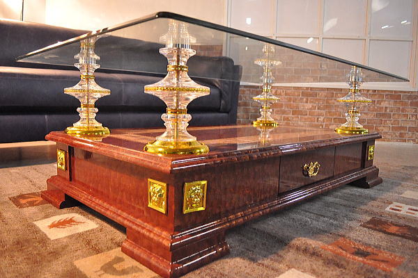 FI1HQX*英国ホテル調ゴージャスガラスセンターテーブル1円美品