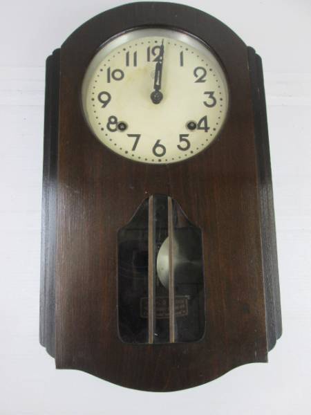 ウブ売り、アンティークネジ巻きボンボンアイチ掛時計　完動美品