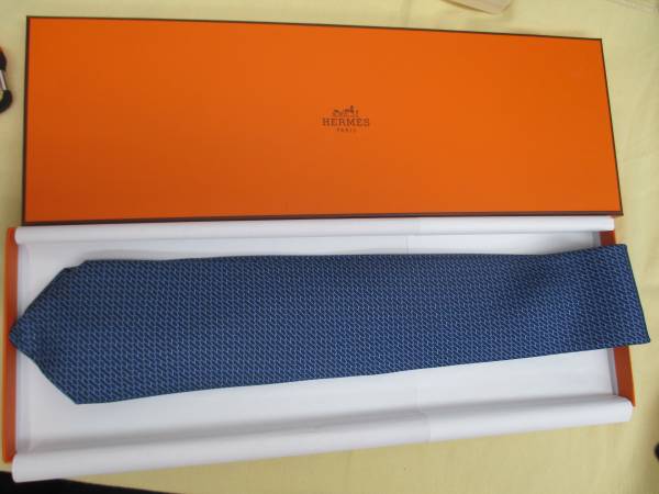 未使用 HERMES エルメス Hロゴ ネクタイ ネイビー系