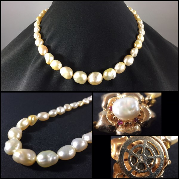 真珠ネックレス バロック K14/14金 石付