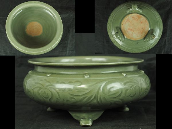 中国美術　龍泉窯　青磁　香炉　三足　古美術　骨董　骨董品　中国骨董 龍泉窯 青磁三足香炉 | 文化遺産オンライン - 博物館展示品 来歴有 0