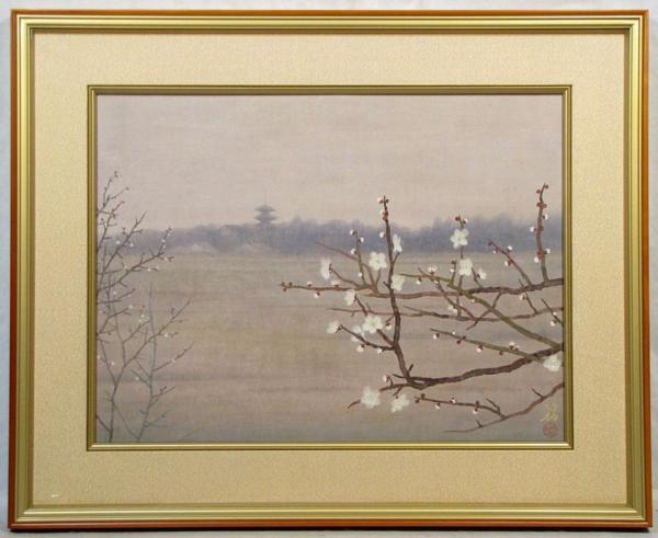 鈴木竹柏　「古都早春（共板）」　額装１２号　これが日本画です