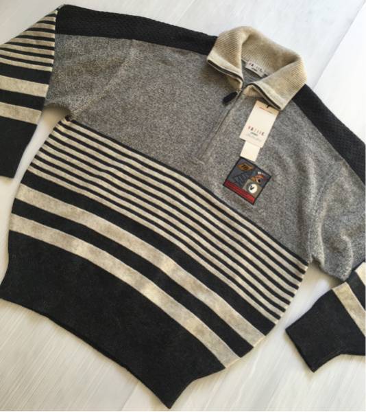 新品★VAZIIE バジエ★ハーフジップ キャラワッペン付 ニット 48