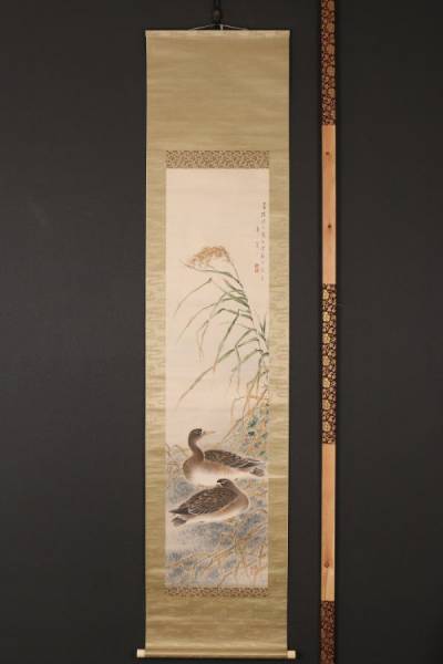 7622【一灯】送料無料 雁図 天野秀陵 池上秀畝師事 紙本 共箱入