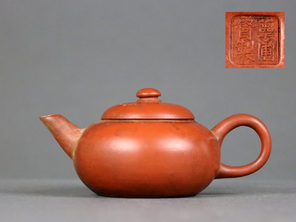 朱泥 急須 南瓜壷 唐物 茶道具 □古い中国「萼圃督製」朱泥急須在銘(煎茶道具)□BE73 工芸品 うぶ品