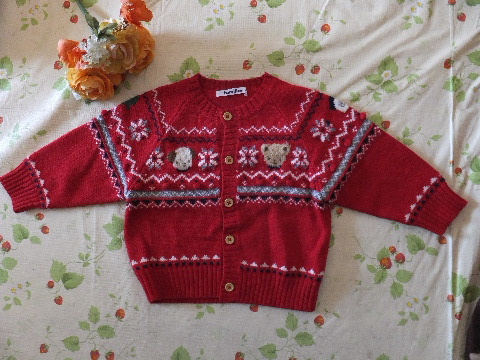 美品　ファミリア　ニットカーディガン８０赤　ファミちゃん
