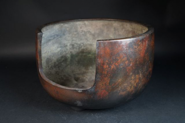 【五山】（茶道具）斑紫銅道安形風爐　約4.2ｋｇ　ｎ-44