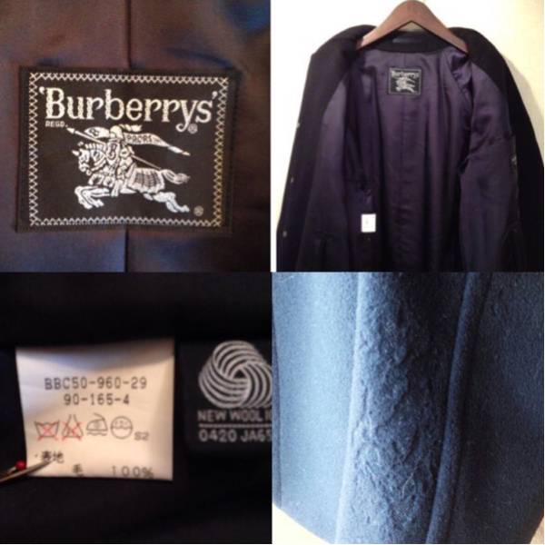 Burberryカシミヤ混ウールロング ステンカラーコート4ネイビー紺 男性