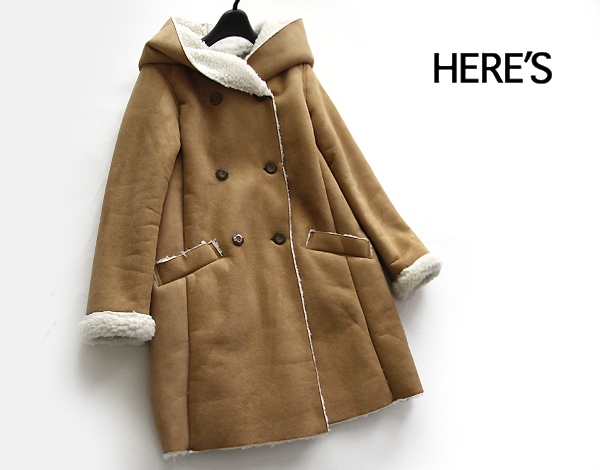 HERE’Sヒアーズ■温か裏ボア使いフェイクムートンコートBEM