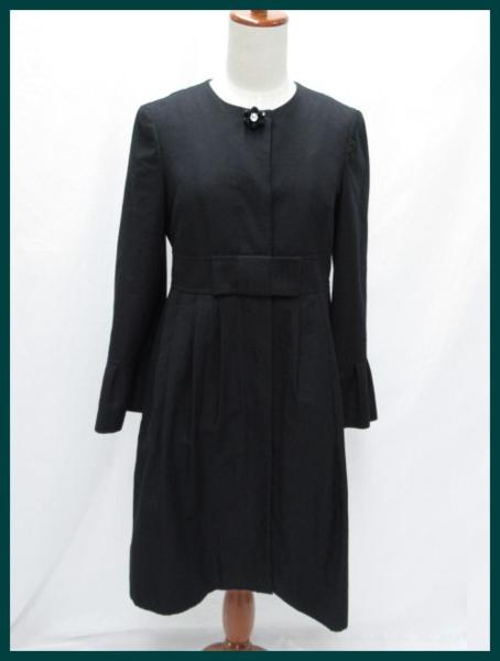 31921☆美品 エムズグレイシー ノーカラーコート リボン/36/黒 大人気 