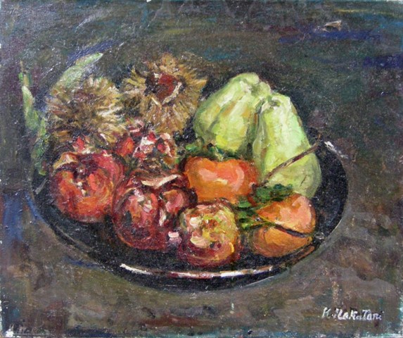 中谷健次　静物（柿）　F8カンヴァス油彩　タトウ箱あり