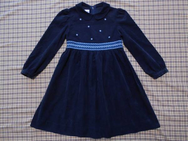 ★ファミリア★濃紺スモッキングワンピース　襟付/正月　120㎝