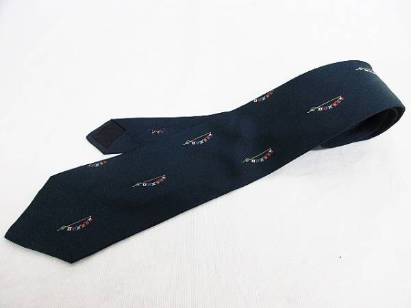 エルメス 小物 ネクタイ レギュラータイ 国旗 シルク 紺