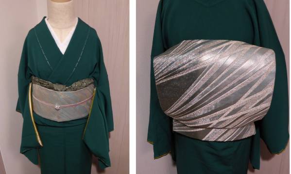 美品　上品なスターダスト六通柄袋帯　斜線重ね文　正絹　