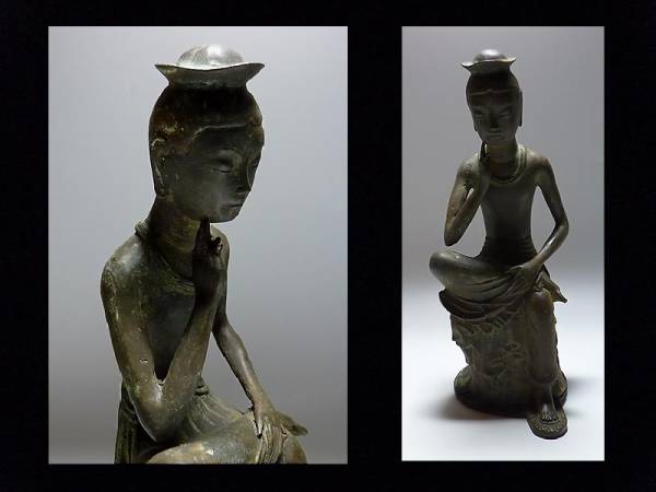 夢たま】古銅製！時代弥勒菩薩像／高さ34.5㎝・重さ3.3㎏・仏教美術☆