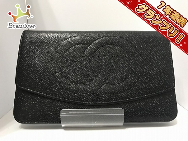 財布キャビアスキン シャネル 長財布 黒 シャネル 黒 ソフトキャビア