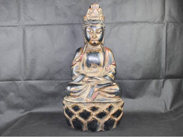 櫻】仏教美術 木彫 玉眼 観音菩薩像 特大89㎝ 細密彫刻 時代古玩.ssa