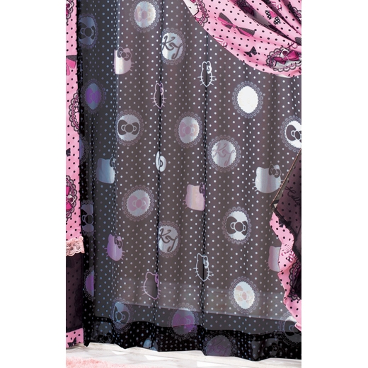 ハローキティドラマティックドットリボンカーテン2枚■ボイル■150×176ｃｍ■1間半掃き出し窓用_1