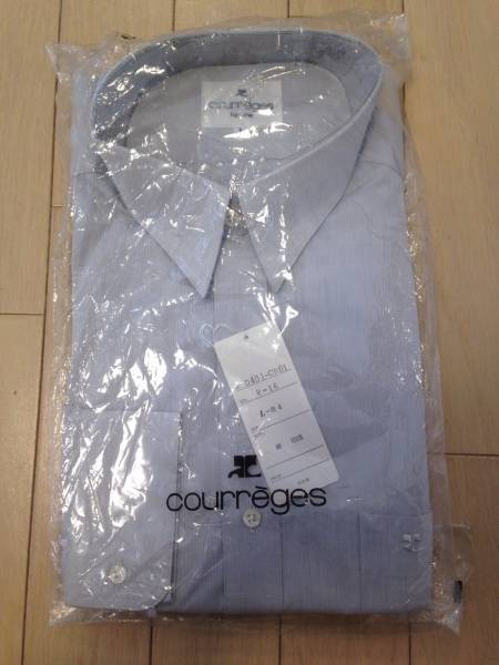 ★406　courregesクレージュ　長袖　カッターシャツ　グレー　Lサイズ　ネック84　新品