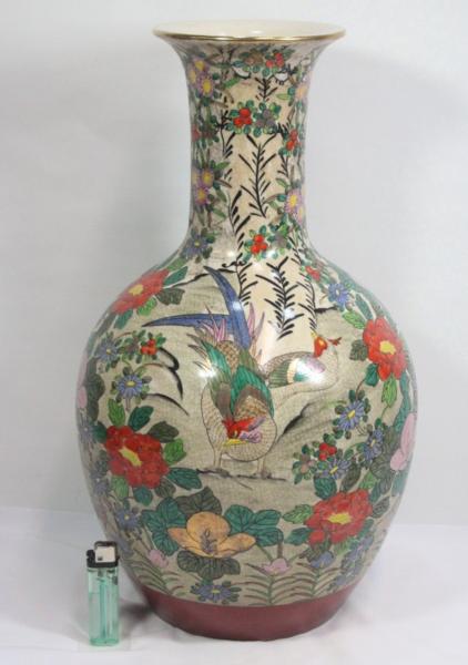 ◆九谷焼 花鳥紋花瓶◆牡丹に雉 45cm◆飾壺◆骨董美術◆