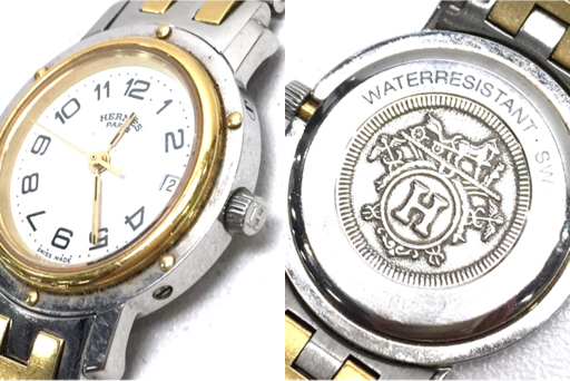 1円 エルメス HERMES 腕時計 クリッパー デイト クォーツ レディース 未稼働品