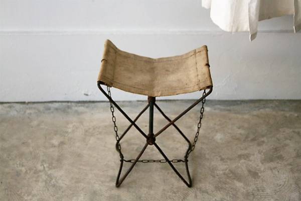 雰囲気の良い折りたたみスツール/布製チェアピクニックアンティーク椅子インダストリアル工業系