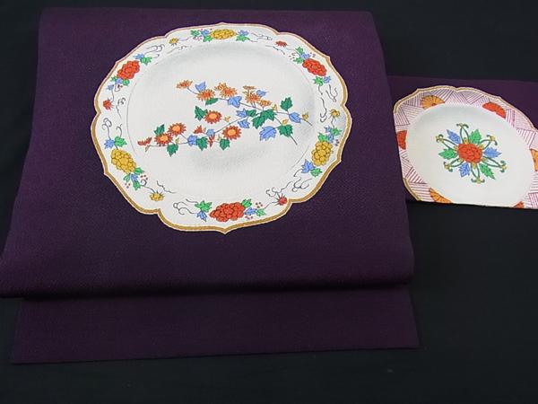 花美人着物■九寸名古屋帯　手書き　鏡裏文　鬼しぼ縮緬　逸品　未使用v25