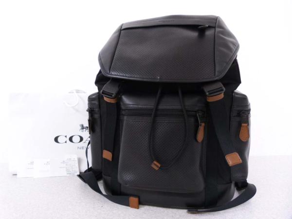 3501コーチ本物新品トレックレザー×ナイロン黒リュックバックパック