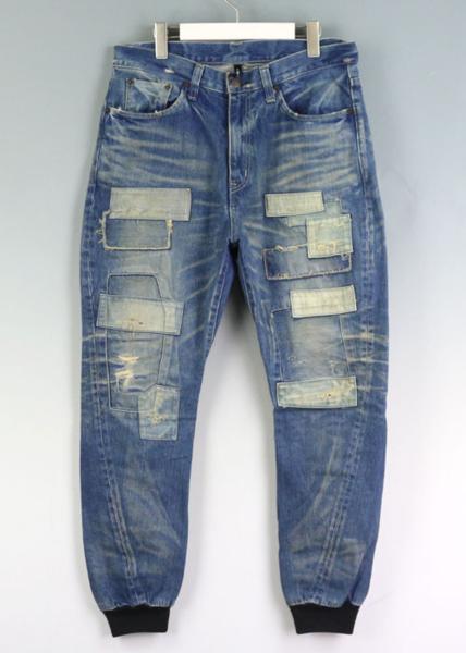glamb Unplugged denim 裾リブ ダメージ&リペア加工 デニム 3 青 