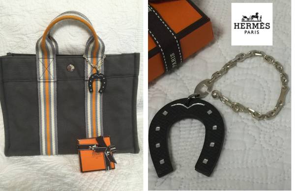 美品☆エルメス☆馬の蹄型 バッグチャーム ブラック×オレンジ 黒