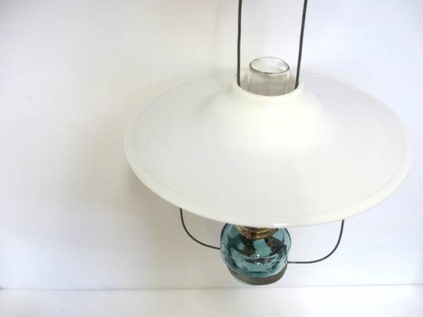 ○ 必見！【 乳白ガラス傘の吊りオイルランプ アンティーク 気泡ガラス