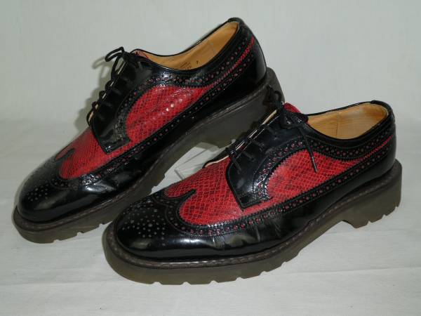 希少モデル☆美品 英国製 HB別注 ジョージコックス ウインクチップ レザーシューズ UK7/26cm【エナメル/パテント×ヘビ革パイソン】赤/黒