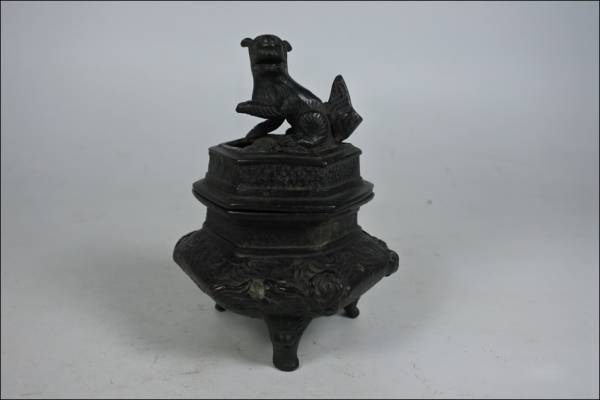 香炉 香道具 古銅 銅製 獅子摘蓋 茶道具 三足 三つ足 獅子 古玩
