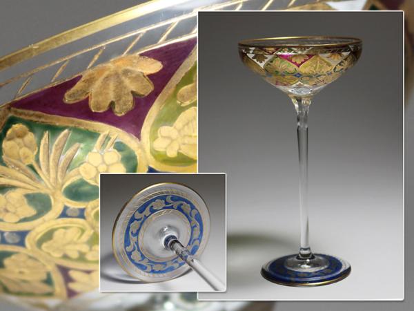 ∇花∇２０世紀初頭チェコ 彫金エナメル彩 イスラム文様シャンパンクープ