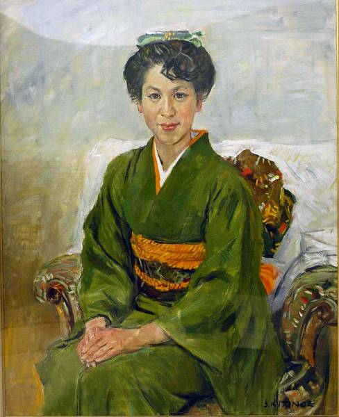 大判油彩額装 ”緑衣麗春” 桐野江 節雄 作 U827(人物画)｜売買された