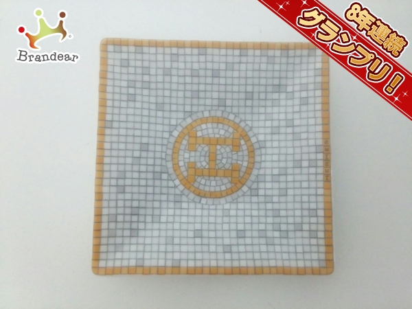 エルメス 小物 美品 白×グレー×オレンジ ミニ灰皿 陶器 HERMES